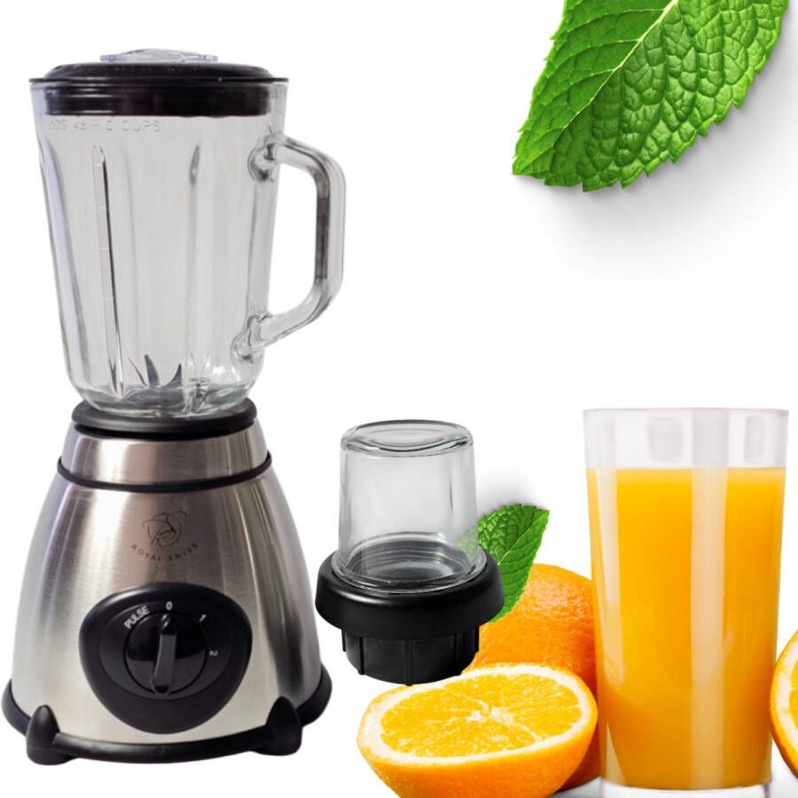 Royal Swiss Krachtige Blender 1030W – Blender voor Smoothies IJscrusher en Grinder – 2 Snelheden – Grijs – Nieuwste Model voor Krachtig Mengen en Verwerken van IJs