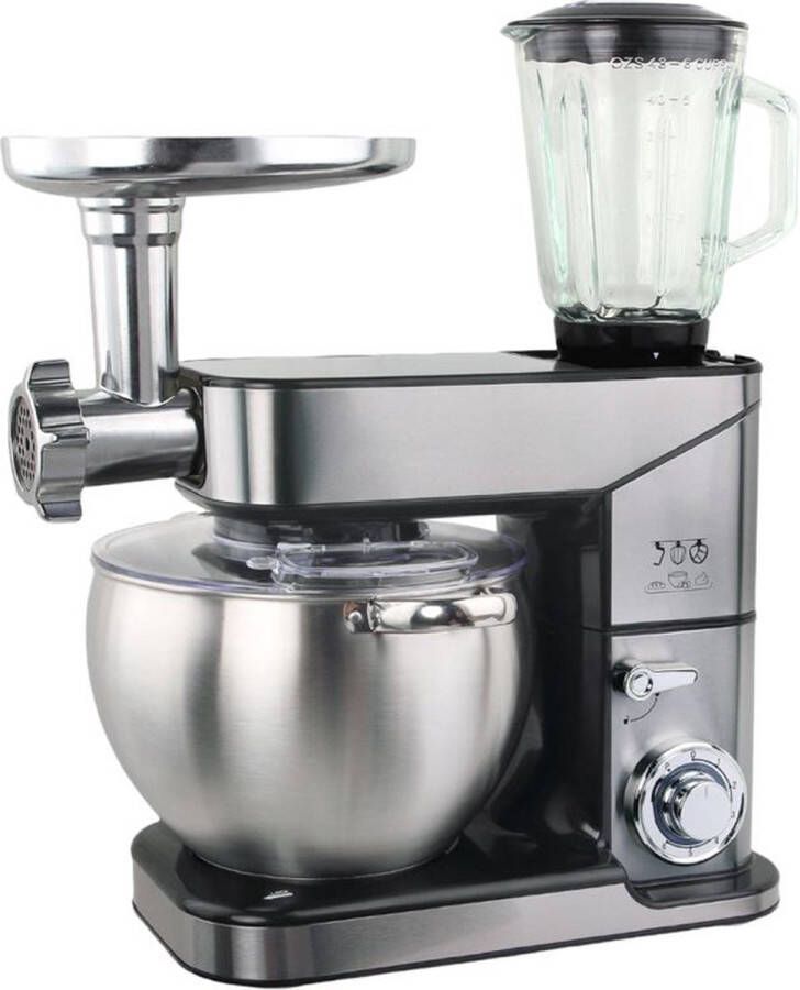 Royal Swiss Multifunctionele Keukenrobot 12L met Blender en Vleesmolen 3-in-1 Krachtige Keukenmachine 2000W Silver Foodprocessor Met Accessoires