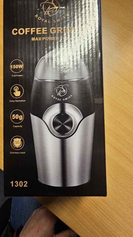 Royal Swiss 150W Koffiemolen Eenvoudige Bediening Drukknopschakelaar Perfect voor Koffie Noten en Kruiden