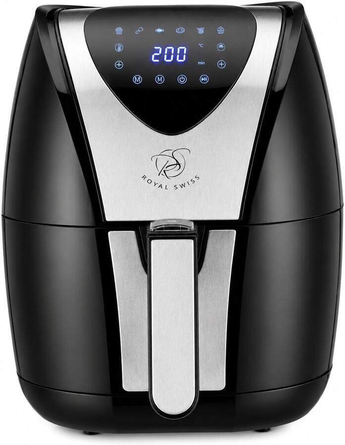 Royal Swiss Airfryer 3.5L – Heteluchtfriteuse 1400W – Gezond Koken met Weinig Olie – Temperatuurregeling 80-200°C – Timer 30 Min – Zwart Zilver