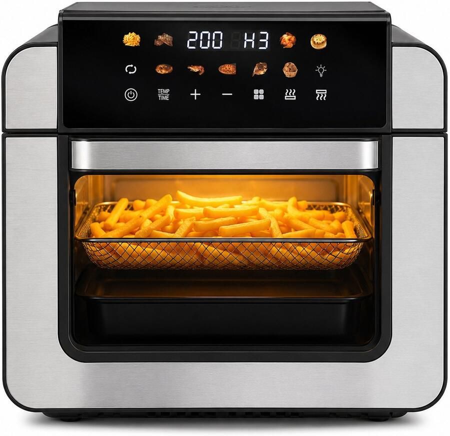 Royal Swiss GLA-1501 – Airfryer Oven 15L XXL – Heteluchtfriteuse – 9 Programma s – 1800 Watt – PFAS vrij – Digitale Display – 80 tot 220°C – Timer 90 min – Inclusief Accessoires