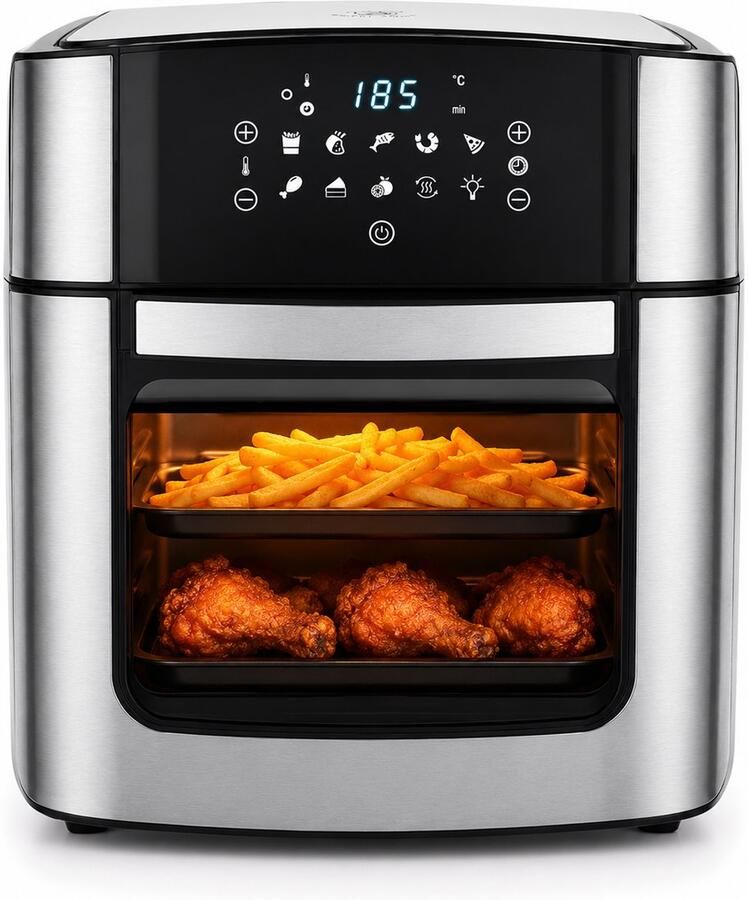 Royal Swiss – Airfryer Oven XXL 16L – Heteluchtfriteuse & Vrijstaande Oven – 1800W – 8 Programma s – Digitaal Display – PFAS-vrij – Inclusief Accessoires – Grijs - Foto 2