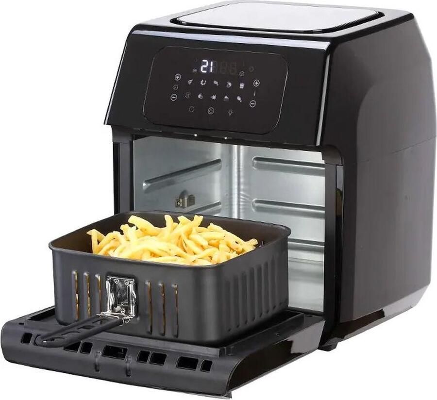 Royal Swiss Airfryer oven Hetelucht friteuse 12 liter 8 programma's 5 accessoires 80 tot 200 graden 1800 watt Zwart RVS