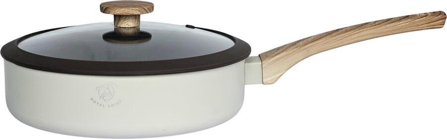 Royal Swiss Diepe Pan 24 cm met Deksel – Crème – Marmeren Krasbestendige Anti-aanbaklaag – Geschikt voor Inductie & Alle Kookplaten – Duurzaam Kookgerei