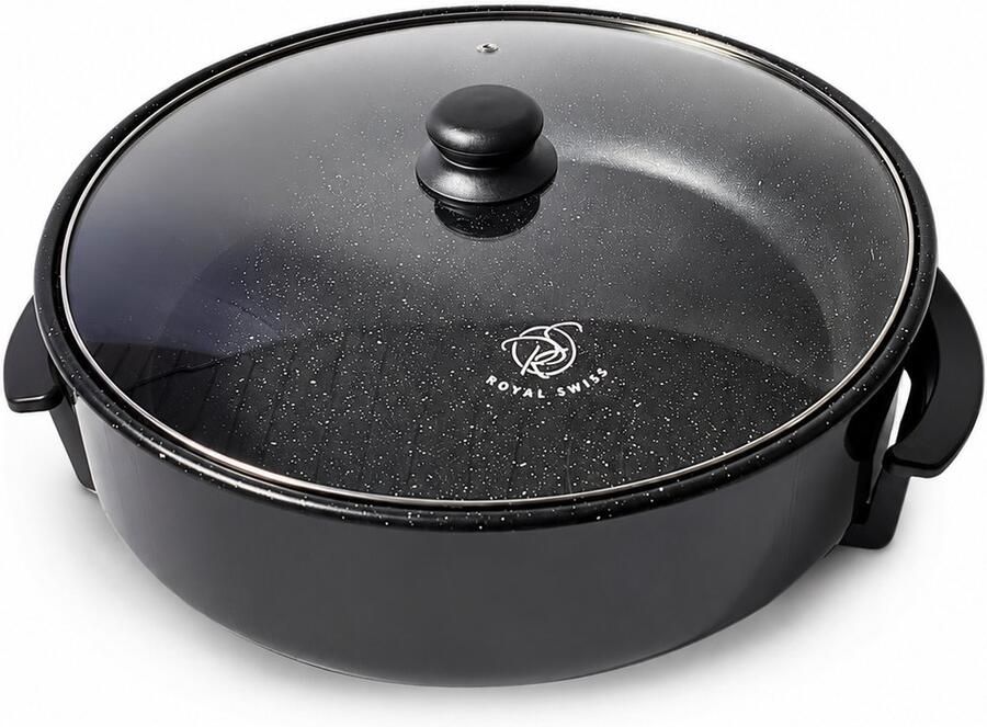 Royal Swiss Elektrische Pizzapan XL 42 cm – 1500W Paellapan Hapjespan – Met Deksel & Instelbare Thermostaat – Anti-aanbaklaag – Voor Pizza Paella Grill & Feestjes - Foto 2