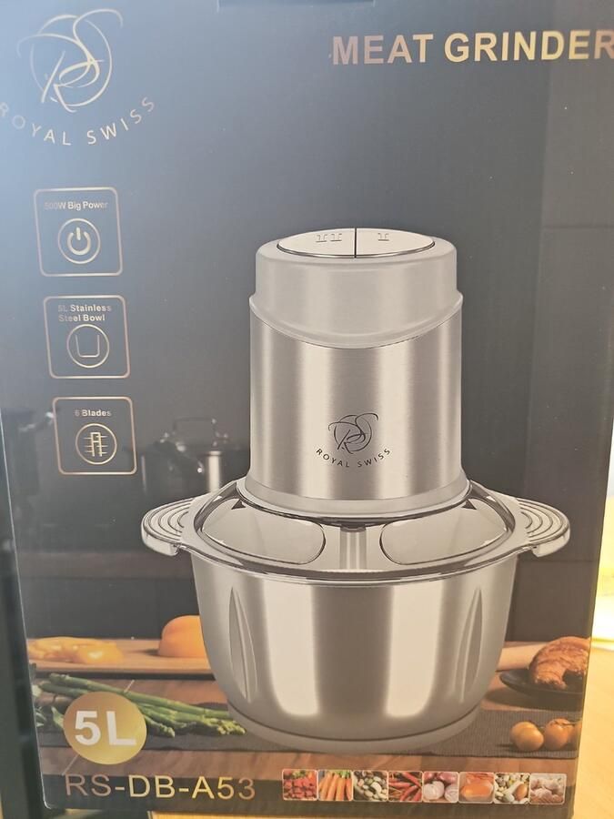 Royal Swiss Elektrische Vleesmolen 500W – 5L RVS Kom – 6 RVS Messen – 2 Snelheden – Vlees- & Groentemolen – RS-DB-A53