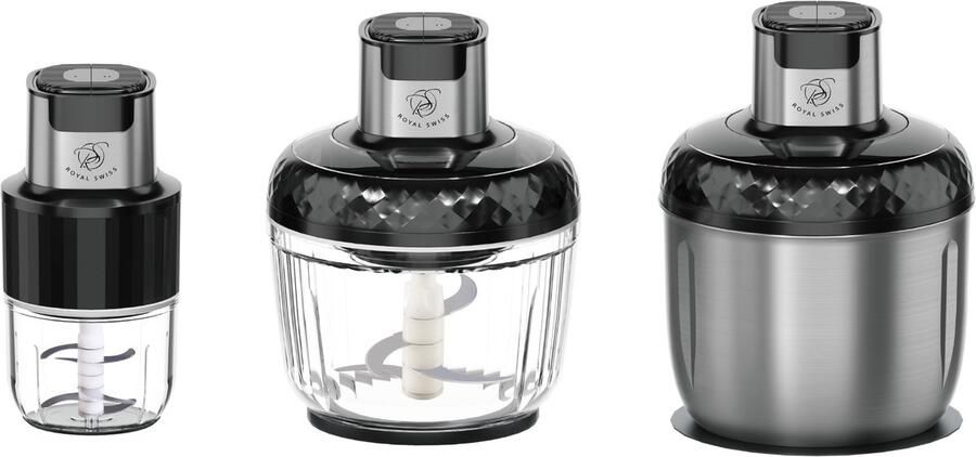 Royal Swiss Hakmolen – 400W – 2 5L RVS & Glas – 2 Snelheden – Krachtige Food Chopper – Oververhittingsbeveiliging