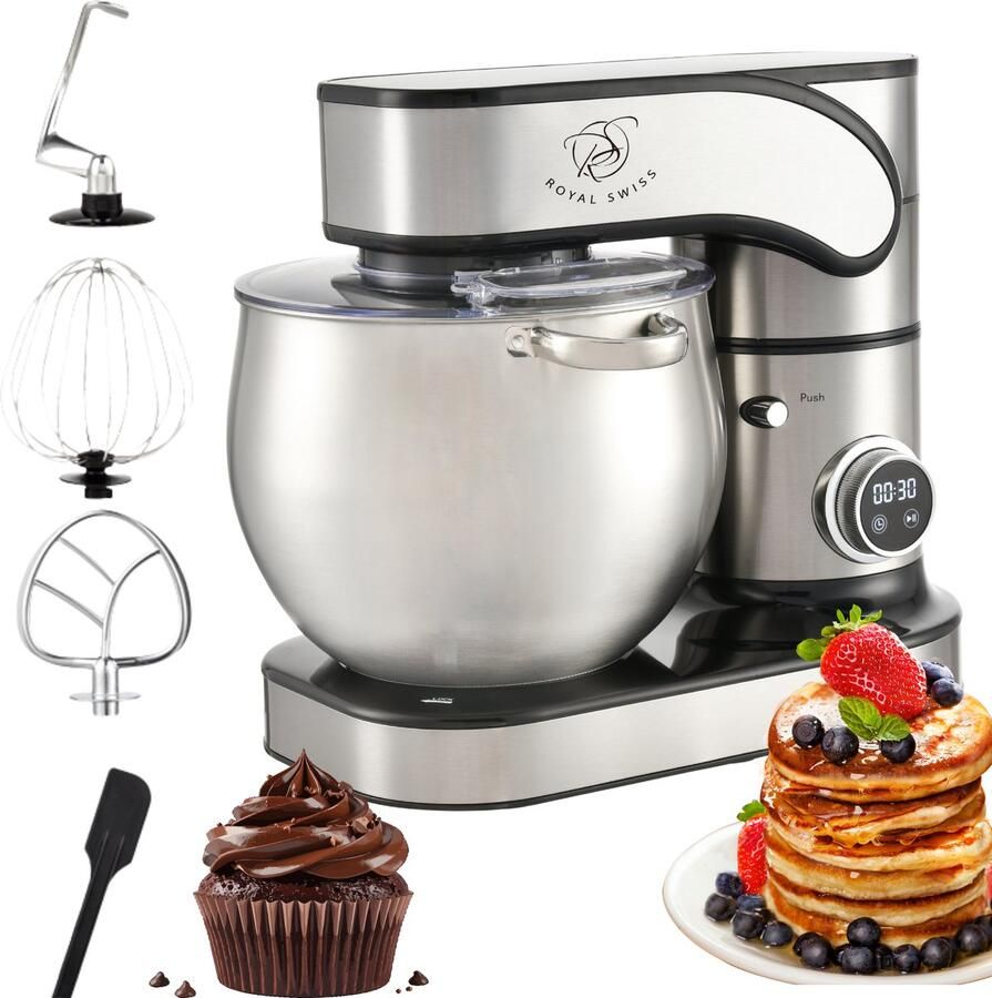 Royal Swiss Keukenmachine 12L – Krachtige Planetaire Mixer 2000W – 12 Snelheden – Deegkneder Klopper & Garde – RVS Mengkom – Model SC-603E - Foto 2