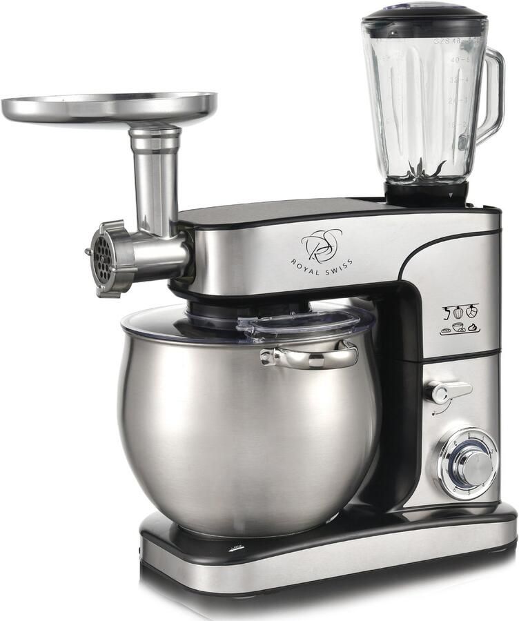 Royal Swiss Multifunctionele Keukenrobot 12L met Blender en Vleesmolen 3-in-1 Krachtige Keukenmachine 2000W Silver Foodprocessor Met Accessoires