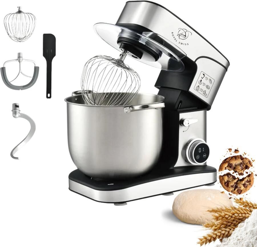 Royal Swiss Keukenmachine 16L – 2800W Krachtige Planetaire Mixer – RVS Mengkom XXL – 12 Snelheden met LED Touch Display – Deegkneder Mixer & Klopper