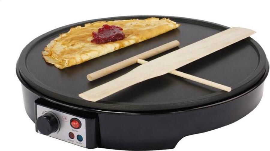 Royal Swiss – Pannenkoekenmaker 30 cm – 1000W – Anti-aanbakplaat – Inclusief Spatel & Hark
