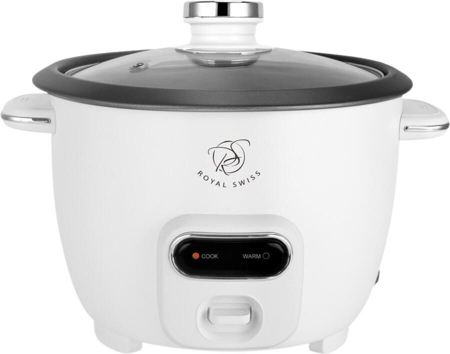 Royal Swiss Rice Cooker – 1.8L – 650W – Glazen Deksel – Anti-aanbak Binnenpan – Wit – Inclusief Rijstlepel & Maatbeker - Foto 2