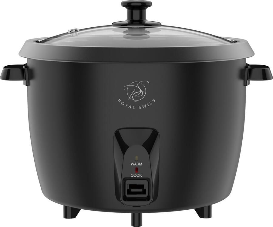 Royal Swiss Rijstkoker 2.8L – 900W – Automatische Warmhoudfunctie – Uitneembare Antiaanbak Binnenpan – Glazen Deksel – Compleet met Maatbeker & Rijstlepel