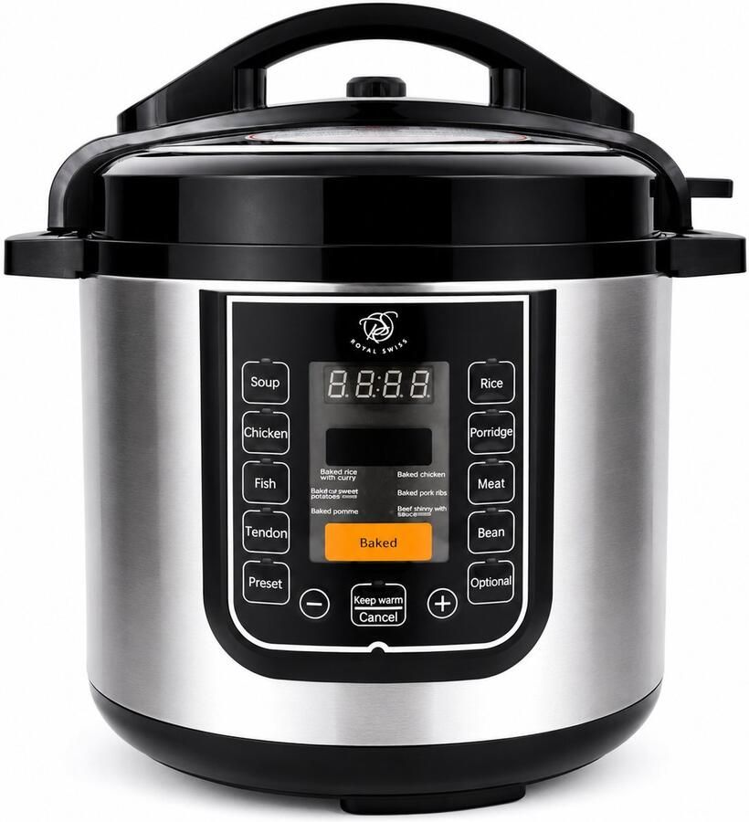 Royal Swiss Rijstkoker 6L – Digitale Slowcooker met Warmhoudfunctie & Kookboek – 1000W Elektrische Snelkookpan – Keramische Binnenpan – RVS Behuizing – Zwart – - Foto 2