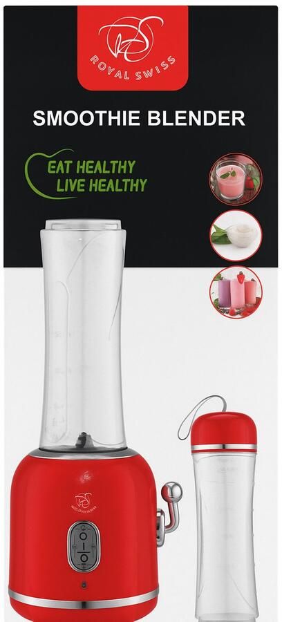 Royal Swiss Smoothie Blender 300W – 600ml Drinkfles To-Go – Krachtige Mini Blender – RVS Messen – Compact & Ideaal voor Smoothies Shakes en Sport
