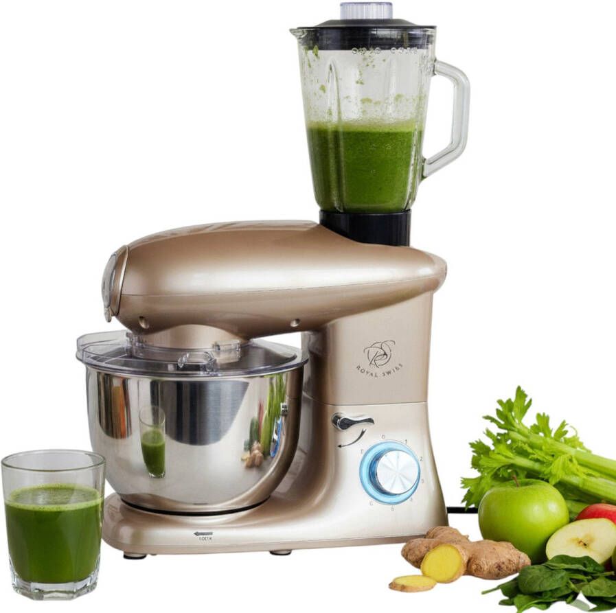 Royal Swiss Keukenmachine SM-1505BM – 1400W – 6L RVS Mengkom – 6 Snelheden + Pulse – Blender & Vleesmolen – Multifunctionele Food Mixer met Splash Guard