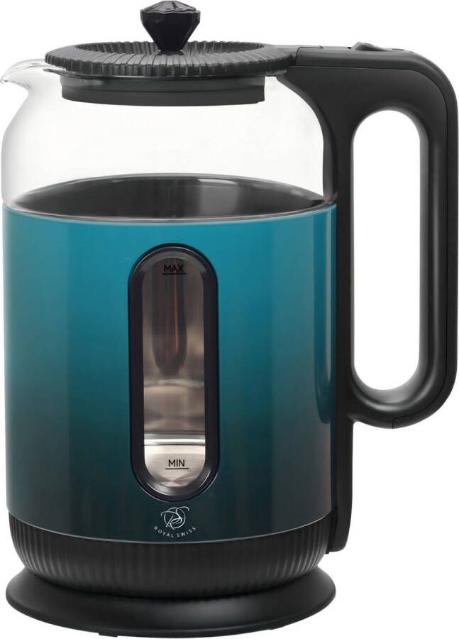 Royal Swiss Waterkoker – 1.8L – 1500W – Elektrische Glazen Kookketel – Automatisch Uitschakelen – Oververhittingsbeveiliging – 360° Draaibaar – Groen Zwart – BPA-vrij