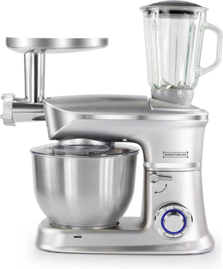 Royalty line Keukenmachine Keukenrobot 2100W Foodprocessor met 7 Snelheidsstanden + LED incl. Garde Kneedhaak Mengarm en Blender Met Spatscherm & RVS Mengkom Van 7.5 Liter Zilver - Foto 3