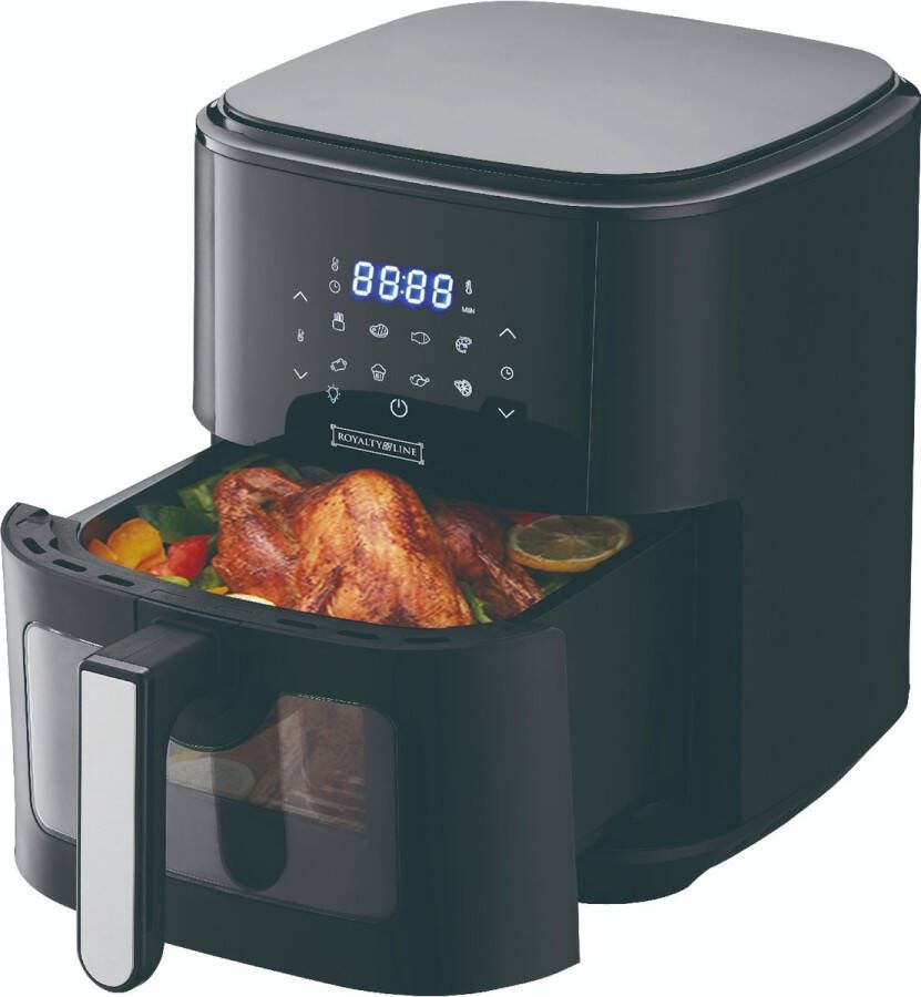 Royalty line AF5408 Digital Airfryer XL 6.5 Liter Heteluchtfriteuse XL 1500W Airfryers Met 8 Kookvoorinstellingen Digitaal Kijkvenster Zwart