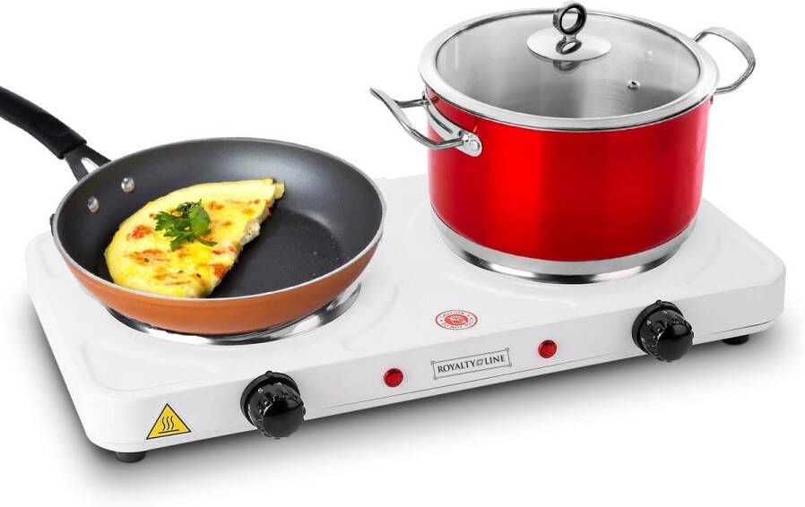 Royalty line DKP2500 2 Pits Elektrische Kookplaat Kookplaten Vrijstaand 2500W Ø155 + 185mm Regelbare Temperatuur Vrijstaande Dubbele Kookplaat Wit