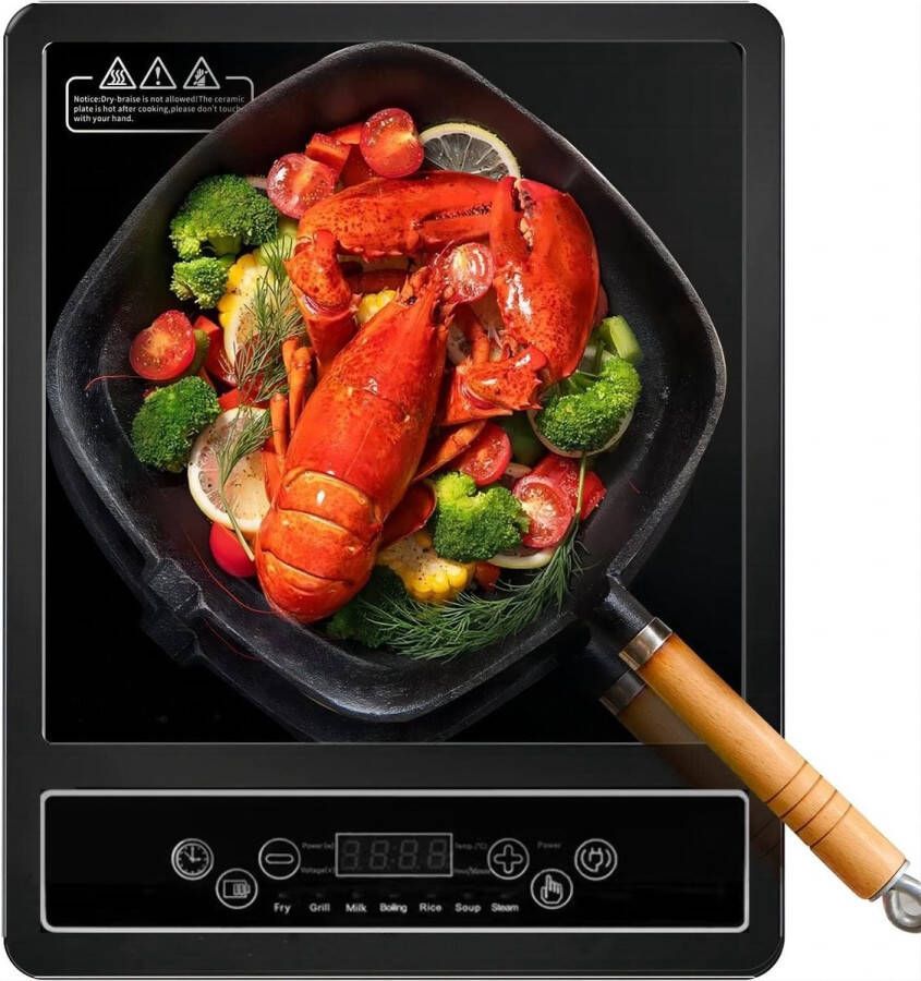 Royalty line EIP2000 Inductie Kookplaat Vrijstaand 1 Pits Ø250mm Elektrisch Inductie 1 Kookzone Kookplaat 1500W Glaskeramiek Oppervlak Zwart - Foto 2