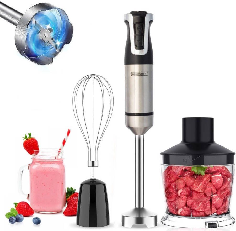 Royalty line ESMS800 Staafmixer 3 in 1 Staafmixer Set 800W Hakmolen Blender Krachtig Staafmixers Handmixer Met Garde en Snelheidsinstellingen RVS Zwart