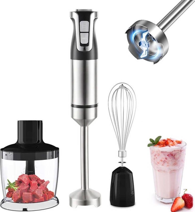 Royalty line ESMS800 Staafmixer 3 in 1 Staafmixer Set 800W Hakmolen Blender Krachtig Staafmixers Handmixer Met Garde en Snelheidsinstellingen RVS Zwart - Foto 3