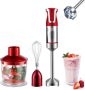 Royalty line ESMS800 Staafmixer Set 3 Delig Mixer met Hakmolen & Garde 800W BPA Vrij Handmixer 20 Snelheidsinstellingen Krachtig & Snel Staafmixers RVS Rood - Thumbnail 1