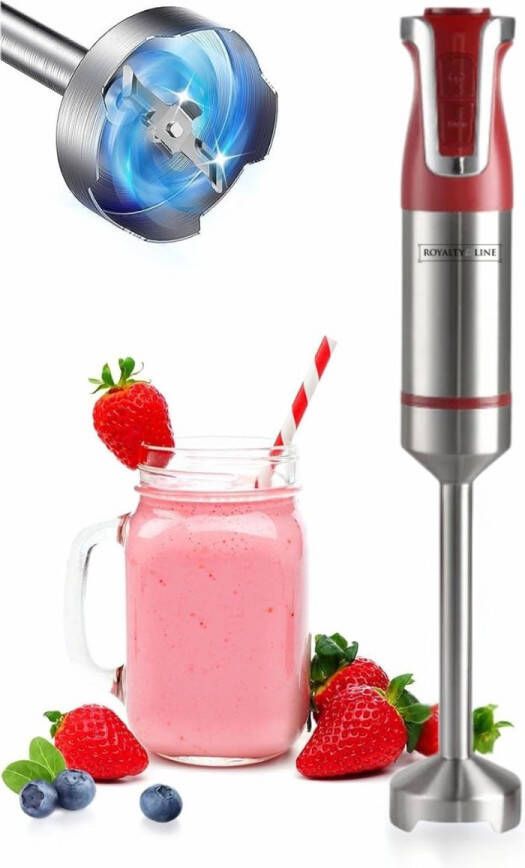 Royalty line ESTM800 Staafmixer Krachtig Motor 800W RVS Blender Handmixer Met 20 Snelheidsinstellingen en Turbo Functie Rood