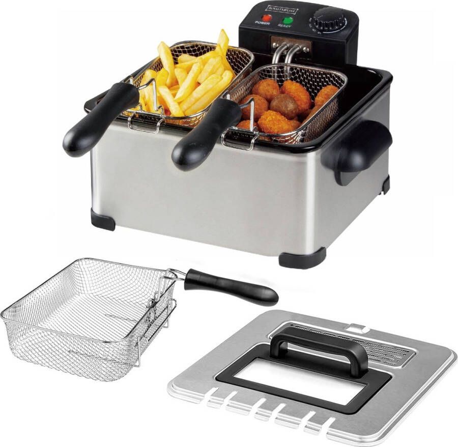 Royalty line DF-4902 Frituurpan 4.5 Liter Grote Friteuse met 3 Manden 2000W Met Koude Handgrepen en Traploos Instelbare Temperatuurregelaar & Deksel Met Glas RVS - Foto 4