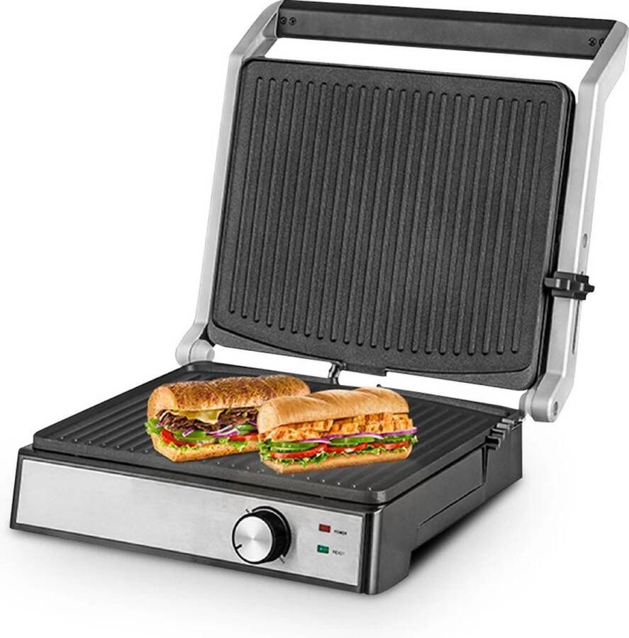 Royalty line PG7933 Tosti Apparaat XL Voor 4 Tosti's Contactgrill 2000W Panini 29 x 24.5cm Uitklapbaar Grill Ijzer Met Antiaanbaklaag Instelbare Temperatuur Zwart RVS - Foto 3
