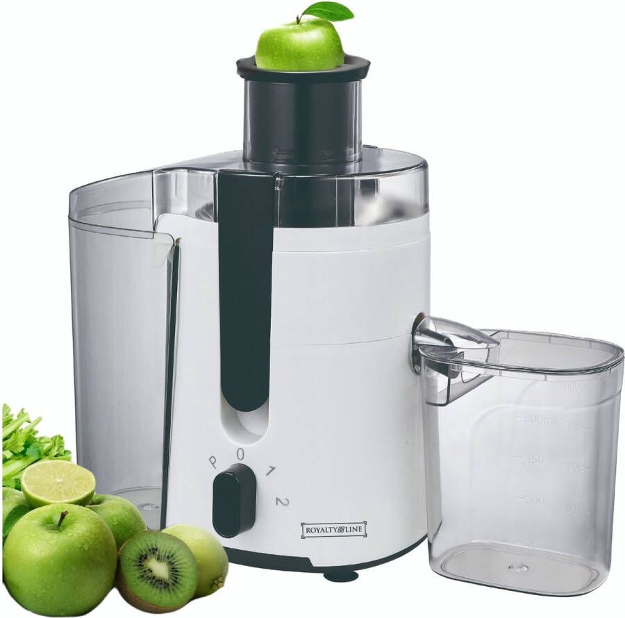 Royalty line PJ7613 Slowjuicer Sapcentrifuge voor Groenten & Fruit Juicer met 600 ml Sapbeker en 1 Liter Pulpreservoir 3 Snelheden 450W Wit