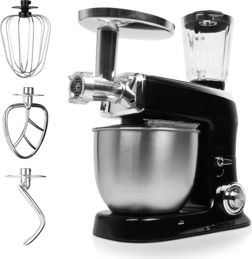 Royalty line Keukenmachine Keukenrobot 2100W Foodprocessor met 7 Snelheidsstanden + LED incl. Garde Kneedhaak Mengarm en Blender Met Spatscherm & RVS Mengkom Van 7.5 Liter Zwart - Foto 2