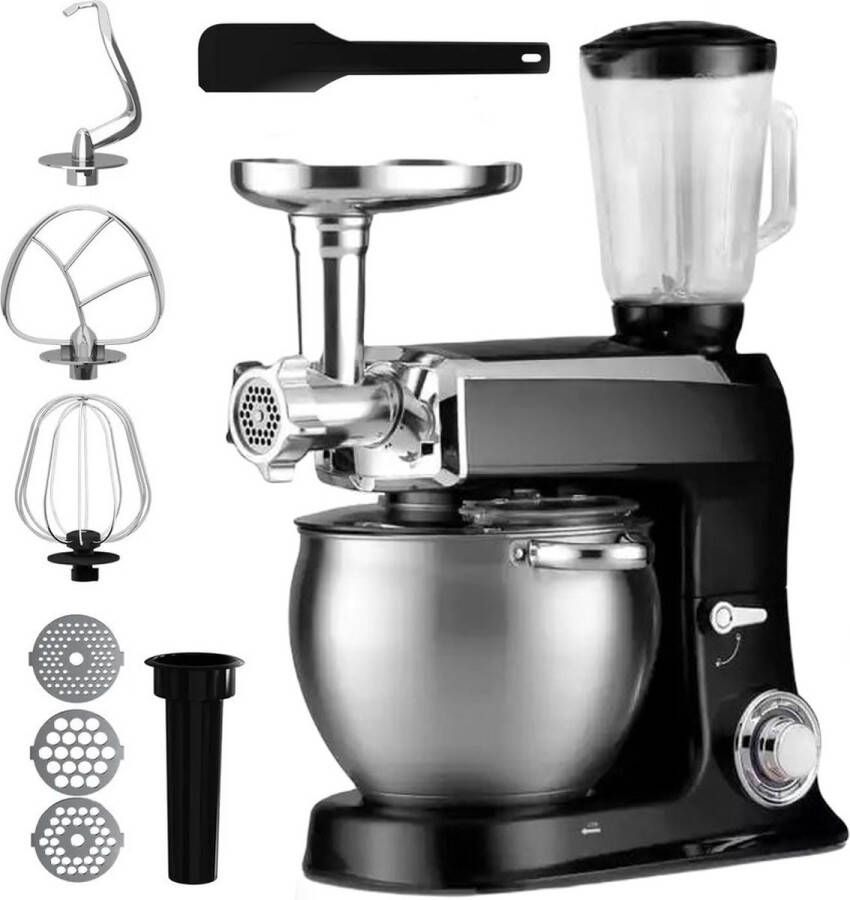 Royalty line Keukenmachine Keukenrobot 2100W Foodprocessor met 7 Snelheidsstanden + LED incl. Garde Kneedhaak Mengarm en Blender Met Spatscherm & RVS Mengkom Van 7.5 Liter Zwart - Foto 3