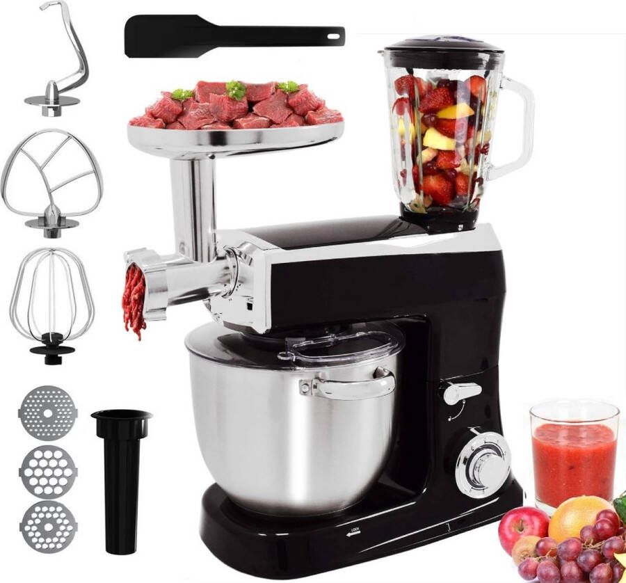 Royalty line Keukenmachine Keukenrobot 2100W Foodprocessor met 7 Snelheidsstanden + LED incl. Garde Kneedhaak Mengarm en Blender Met Spatscherm & RVS Mengkom Van 7.5 Liter Zwart - Foto 4