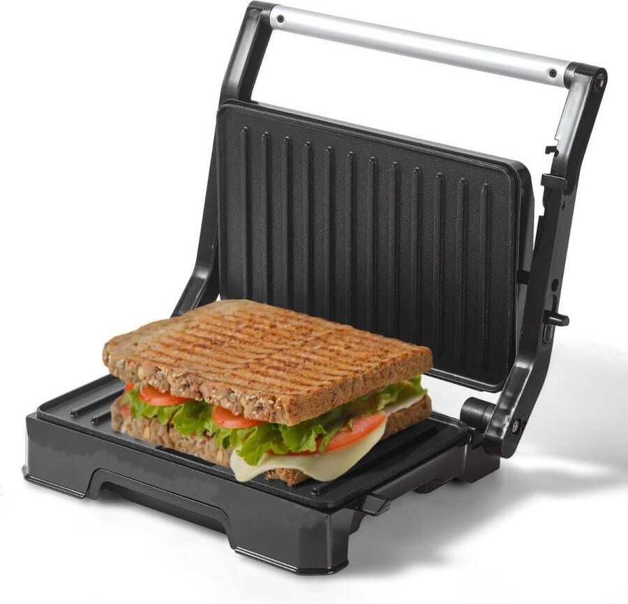 Royalty line PM1000 Tosti Apparaat Voor 2 Tosti's 23 x 14.5 cm Grilloppervlak Uitklapbaar Contactgrill 1000W Panini Grill IJzer Met Antiaanbaklaag Toaster Grill Tosti Ijzer Croque Monsieur Toestel Zwart