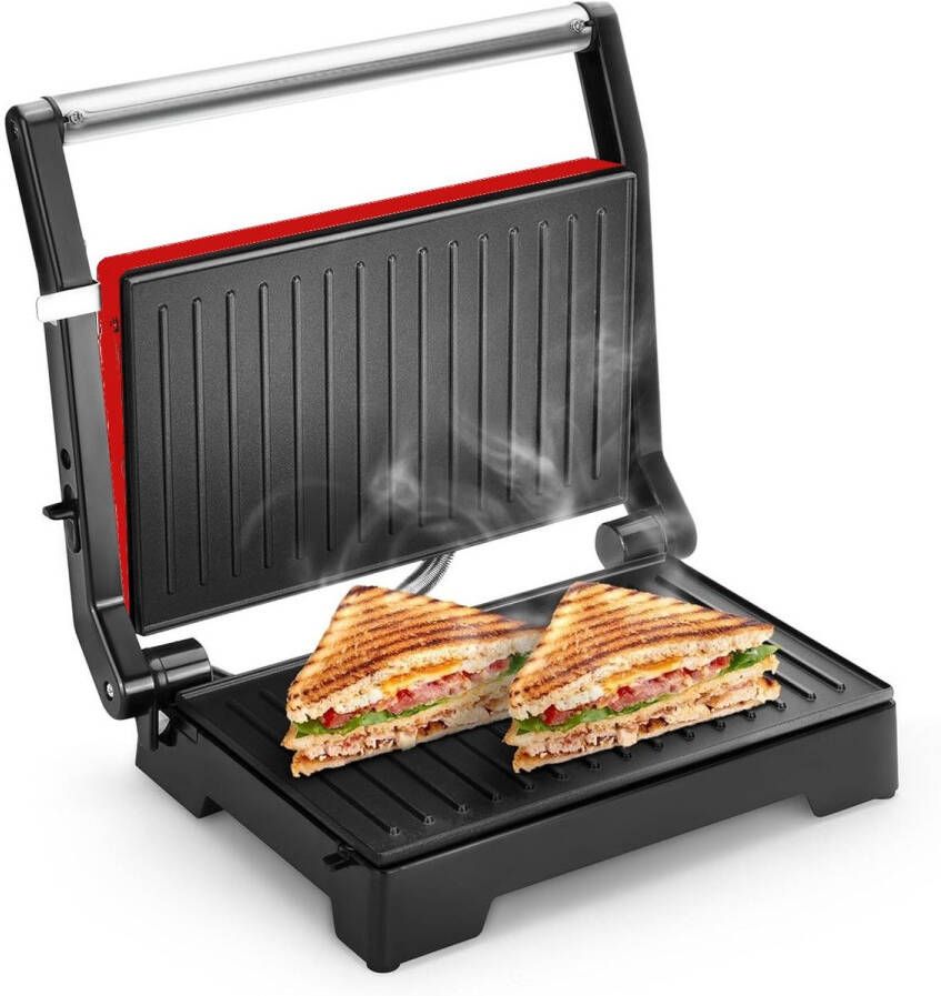 Royalty line PM1000 Kleine Tosti Apparaat Voor 2 Tosti's 23 x 14.5 cm Grilloppervlak Uitklapbaar Contactgrill 1000W Panini Grill Antiaanbaklaag Toaster Grill Tosti Ijzer Croque Monsieur Toestel Rood - Foto 2