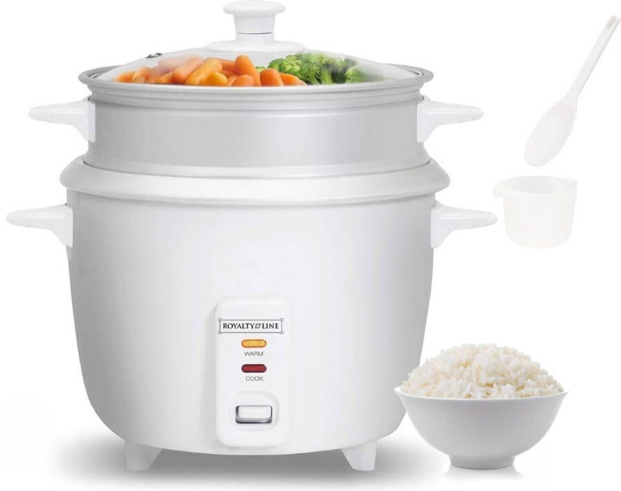Royalty line RC22 Rijstkoker Met Stomer 2.2 Liter Rice Cooker RVS Stoommand PFAS Vrij Onderdelen Vaatwasserbestendig Warmhoudfunctie Wit