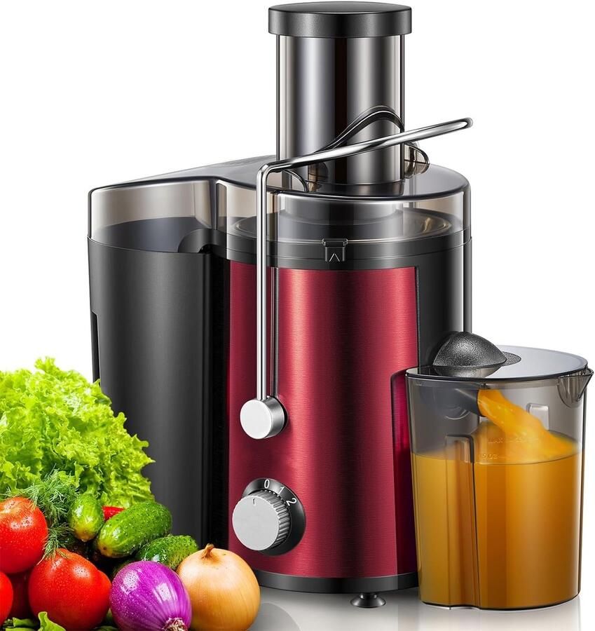 Royalty line PJ19001 Sapcentrifuge Juicer Voor Groenten & Fruit Juicers Met 1500ml Pulpcontainer & 450ml Sapbeker BPA Vrij 3 Snelheden 700W Rood