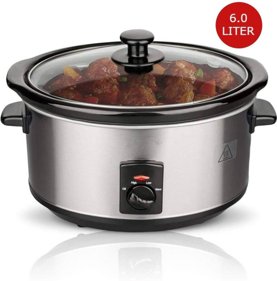 Royalty line SLC1013 Slowcooker 6 Liter Met Uitneembare Keramische Binnenpan PFAS Vrij 320W Warmhoudfunctie RVS