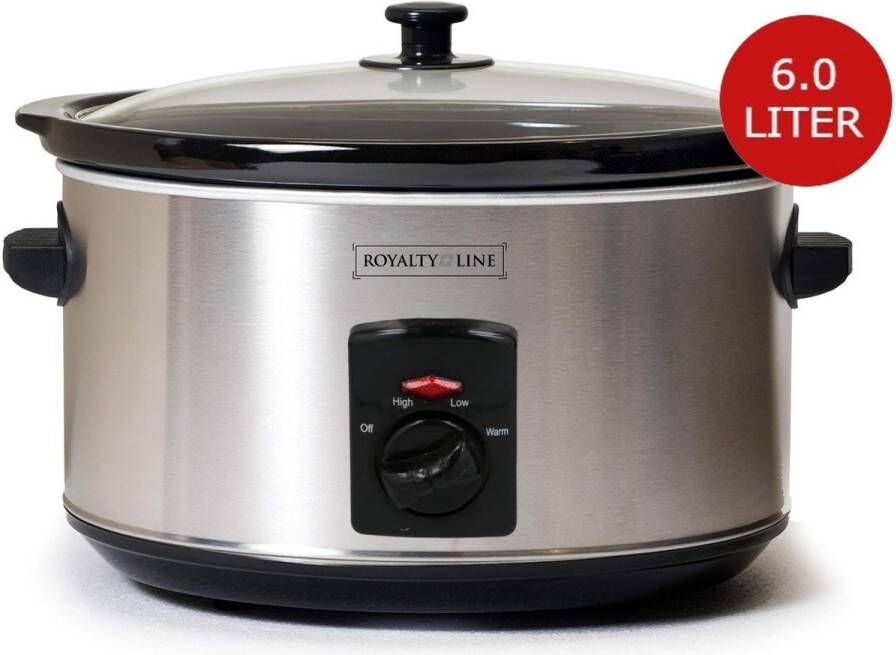 Royalty line SLC1013 Slowcooker 6 Liter Met Uitneembare Keramische Binnenpan PFAS Vrij 320W Warmhoudfunctie RVS - Foto 2
