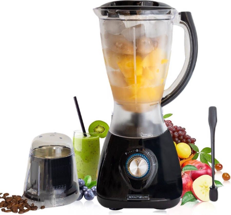 Royalty line SM400P2L Blender 1.5 Liter Smoothie Maker Met Koffiemolen Krachtig 500W 3 Snelheden Kunststof Kan Zwart