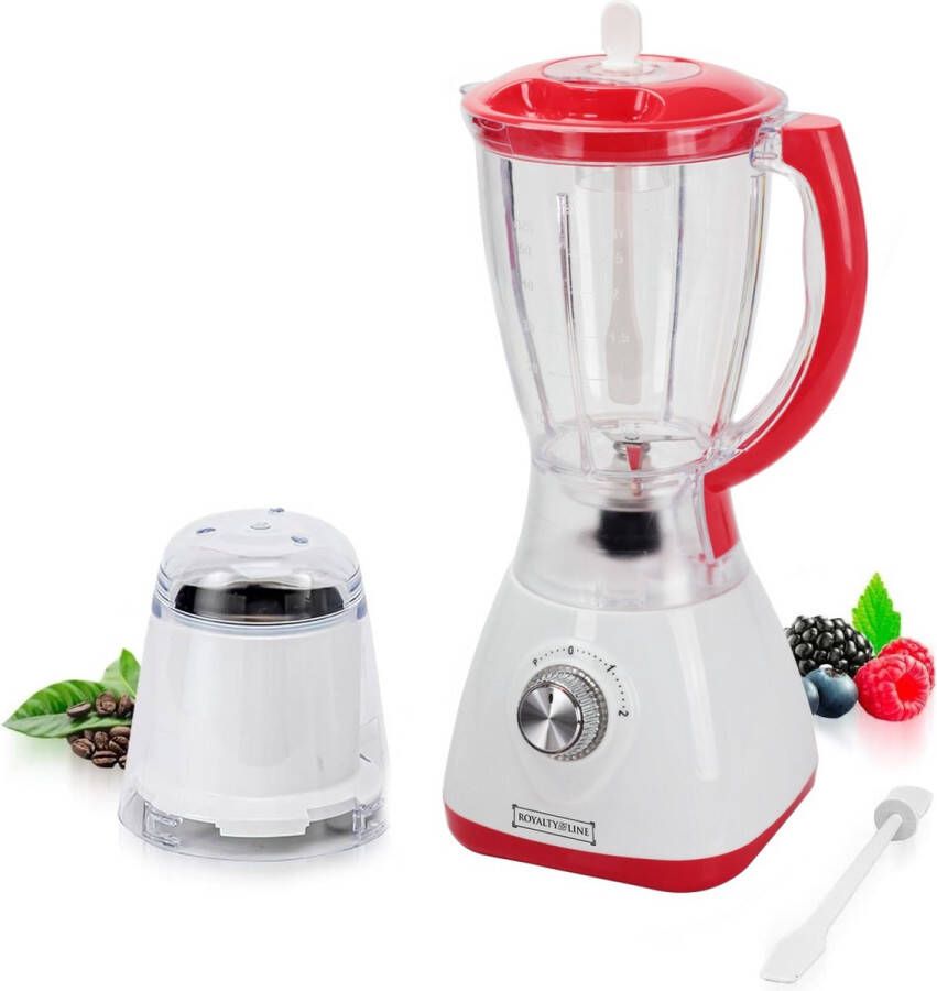 Royalty line SM400P2L Blender Met Koffiemolen Smoothie Maker 1.5L Plastic Kan 500W Blenders met 3 Snelheden Smoothie Blender Met Extra Bonenmaler Wit Rood