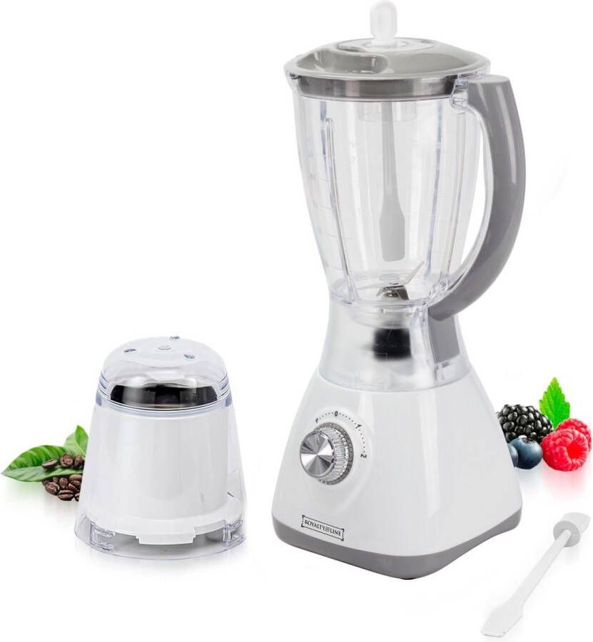 Royalty line SM400P2L Blender Met Koffiemolen Smoothie Maker 1.5L Plastic Kan 500W Blenders met 3 Snelheden Smoothie Blender Met Extra Bonenmaler Wit Grijs