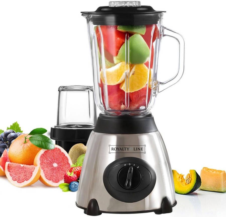 Royalty line SME600 Blender Smoothie Maker Met 1.5 L Glazen Kan Incl. Kruidenmaler Smoothie Blender BPA Vrij 800W 3 Snelheden RVS - Foto 1