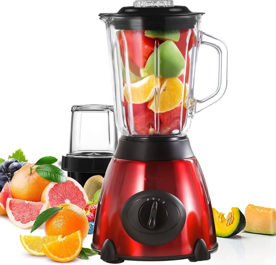 Royalty line SME600 Blender Smoothie Met Koffiemolen 800W 1.5 Liter 3 Snelheden Smoothie Maker Met Glazen Kan Blender To Go Rood