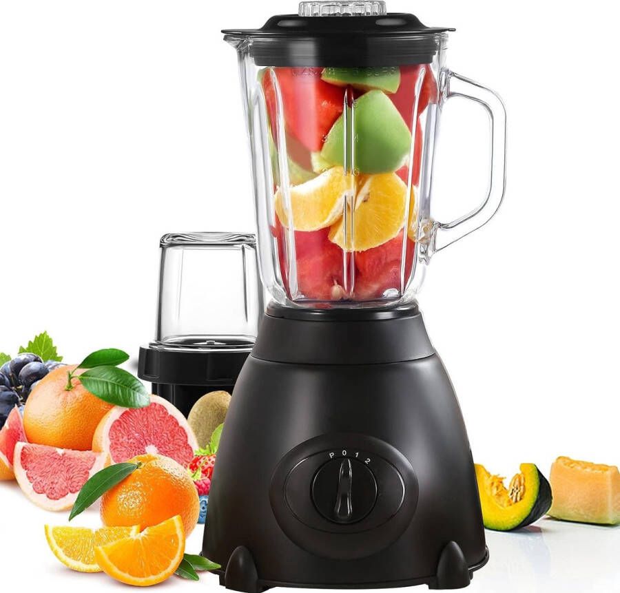 Royalty line SME600 Blender Smoothie Met Koffiemolen 800W 1.5 Liter 3 Snelheden Smoothie Maker Met Glazen Kan Blender To Go Zwart