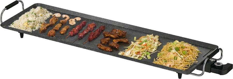 Royalty line TP18211 Teppanyaki Bakplaat XXL Plancha voor 10 Personen 90x23 cm PFOA & PTFE Vrij Grillplaat Met Antiaanbaklaag Grilplaten Marmer Coating 2000W Tafelgrill Met Marmer Coating Zwart