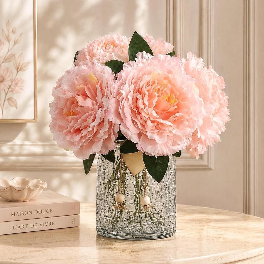 Rozen met vaas roze