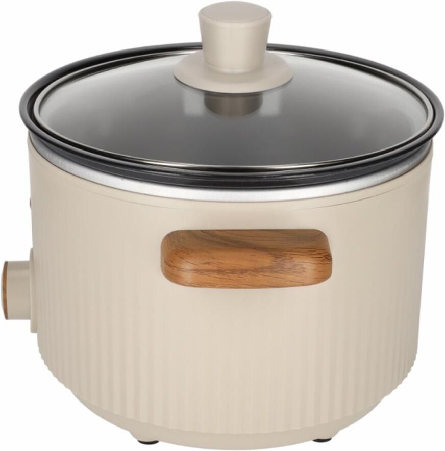 RØQUET Slowcooker 3L Roots Zand – Slow Cooker met Antiaanbaklaag en Houten Accenten